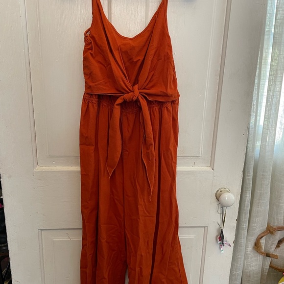 Chic Rust Jumpsuit with Tie-Front - Picture 1 of 4